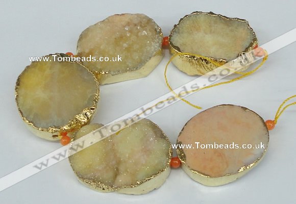 CNG1498 8 inches 30*35mm - 35*45mm freeform agate beads with brass setting
