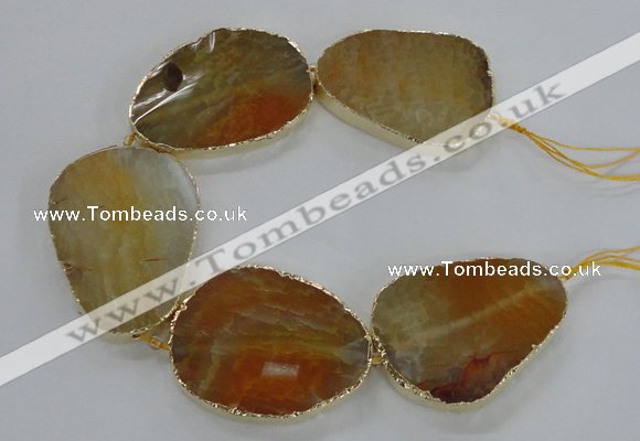 CNG1620 8 inches 35*50mm - 45*55mm freeform agate beads with brass setting