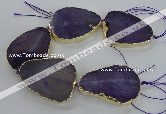 CNG1622 8 inches 35*50mm - 45*55mm freeform agate beads with brass setting