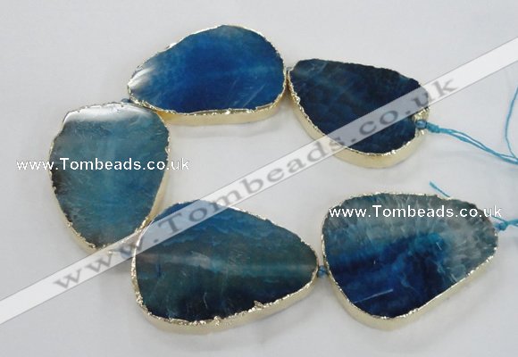 CNG1623 8 inches 35*50mm - 45*55mm freeform agate beads with brass setting