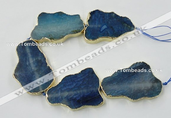 CNG1652 8 inches 35*50mm - 45*65mm freeform agate beads with brass setting