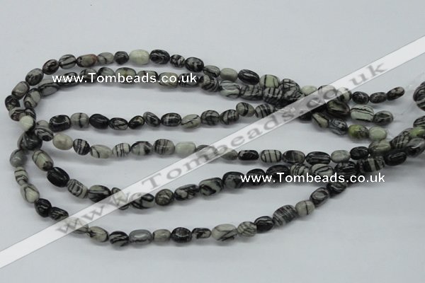 CNG211 15.5 inches 6*8mm nuggets black water jasper beads