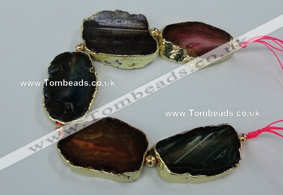 CNG2175 8 inches 30*40mm - 35*45mm freeform agate beads with brass setting