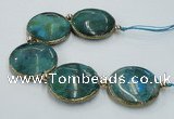 CNG2195 7.5 inches 35mm flat round agate beads with brass setting