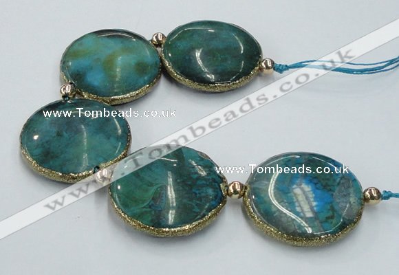 CNG2195 7.5 inches 35mm flat round agate beads with brass setting