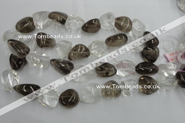 CNG238 15.5 inches 15*22mm nuggets smoky quartz & crystal beads