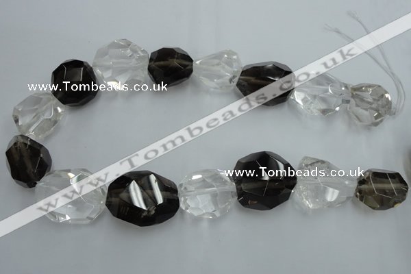 CNG239 18*25mm - 25*30mm faceted nuggets smoky quartz & crystal beads