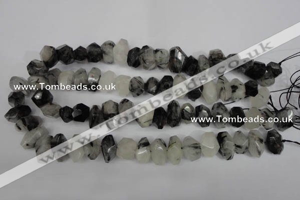 CNG2716 10*14mm - 13*18mm faceted nuggets black rutilated quartz beads