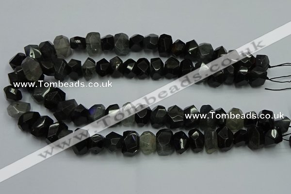 CNG2718 10*14mm - 13*18mm faceted nuggets black rabbit hair beads