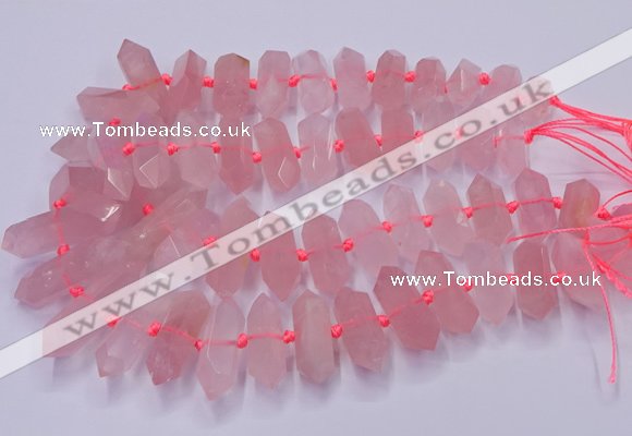 CNG3201 10*25mm - 12*45mm faceted nuggets rose quartz beads