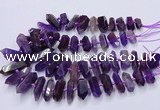 CNG3202 15.5 inches 10*25mm - 12*45mm faceted nuggets amethyst beads