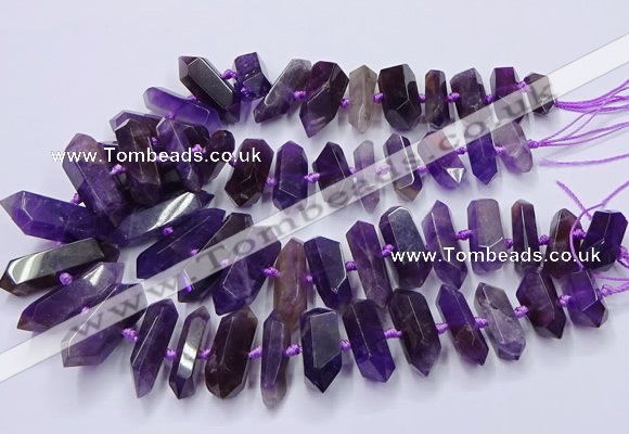 CNG3202 15.5 inches 10*25mm - 12*45mm faceted nuggets amethyst beads