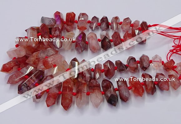 CNG3204 10*25mm - 12*45mm faceted nuggets pink quartz beads