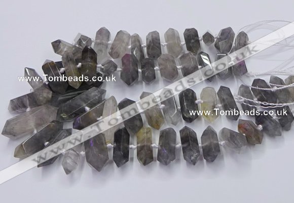 CNG3206 15.5 inches 10*25mm - 12*45mm faceted nuggets cloudy quartz beads