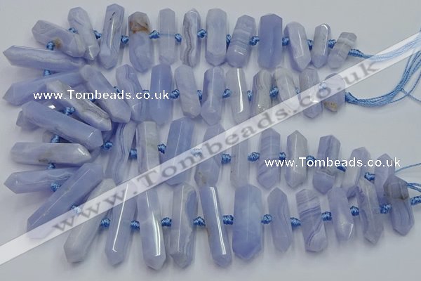 CNG3209 15.5 inches 10*25mm - 12*45mm faceted nuggets blue lace agate beads