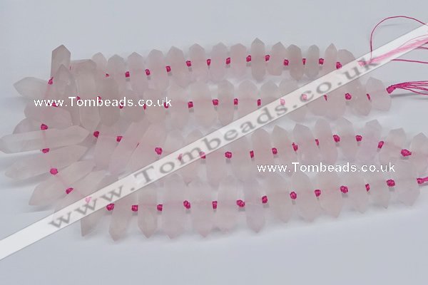 CNG3215 10*25mm - 12*50mm faceted nuggets matte rose quartz beads