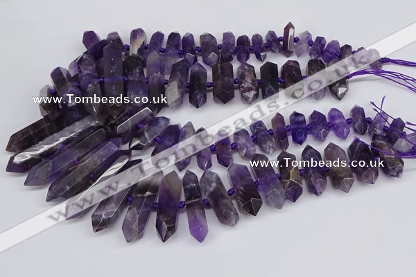 CNG3218 15.5 inches 10*25mm - 12*50mm faceted nuggets amethyst beads