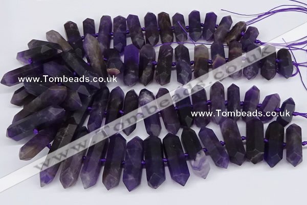 CNG3219 15.5 inches 10*25mm - 12*50mm faceted nuggets matte amethyst beads