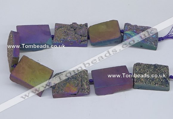 CNG3478 15.5 inches 30*40mm freeform plated druzy agate beads