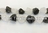 CNG3572 18*20mm - 25*30mm nuggets rough white crystal & smoky quartz beads