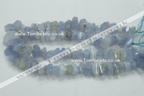 CNG368 15.5 inches 10*20mm faceted nuggets blue chalcedony beads