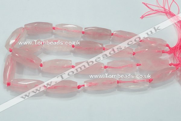 CNG374 15.5 inches 15*35mm faceted nuggets rose quartz beads