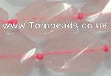 CNG480 15.5 inches 20*30mm twisted & faceted nuggets rose quartz beads