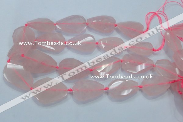 CNG481 15.5 inches 30*40mm twisted & faceted nuggets rose quartz beads