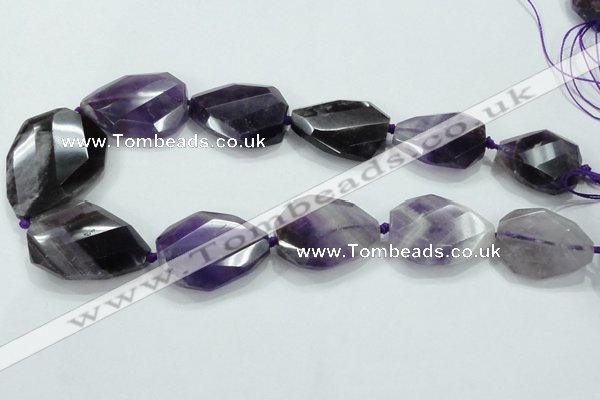 CNG484 15.5 inches 28*35mm twisted & faceted nuggets amethyst beads