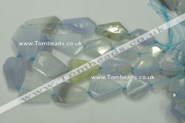 CNG495 15 inches 15*20mm – 30*45mm faceted nuggets blue chalcedony beads