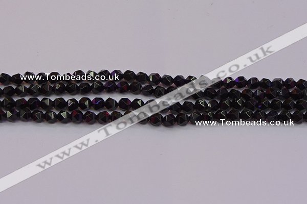 CNG5501 15.5 inches 6mm faceted nuggets black agate beads