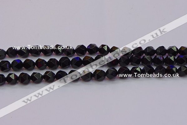 CNG5503 15.5 inches 10mm faceted nuggets black agate beads