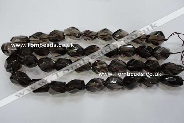 CNG562 15.5 inches 15*20mm faceted nuggets smoky quartz beads