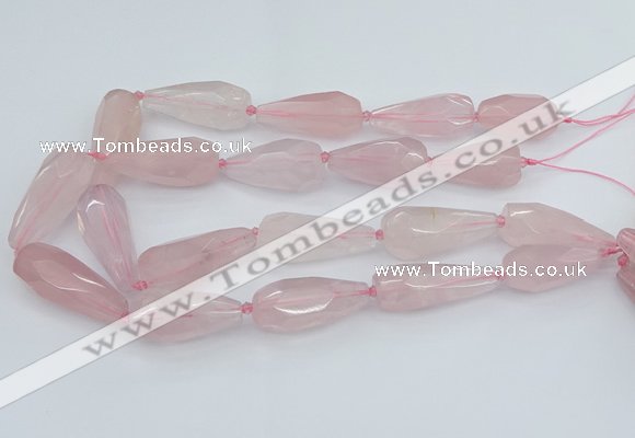 CNG5630 15.5 inches 15*35mm - 18*45mm faceted teardrop rose quartz beads