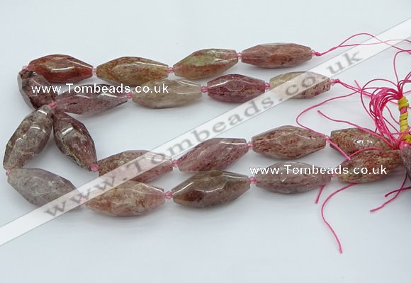 CNG5633 15.5 inches 15*35mm - 18*40mm faceted rice strawberry quartz beads