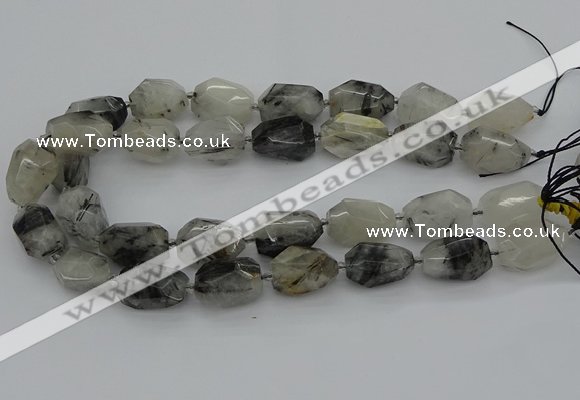 CNG5695 12*16mm - 15*25mm faceted nuggets black rutilated quartz beads