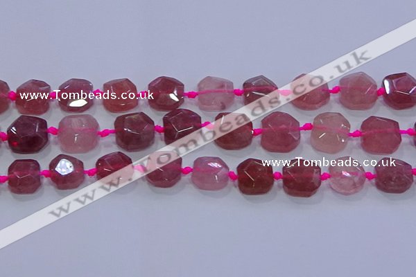 CNG5818 10*12mm - 10*14mm faceted freeform strawberry quartz beads