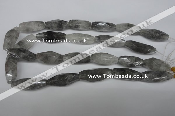 CNG590 12*30mm - 14*32mm faceted rice cloudy quartz nugget beads