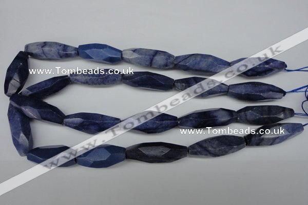 CNG594 11*35mm - 14*38mm faceted rice blue aventurine nugget beads