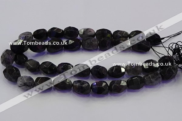 CNG5963 13*18mm - 15*20mm faceted nuggets black rutilated quartz beads