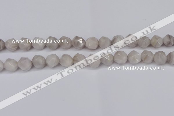 CNG6021 15.5 inches 12mm faceted nuggets grey crazy agate beads