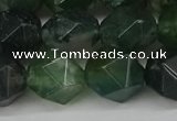 CNG6026 15.5 inches 12mm faceted nuggets moss agate beads