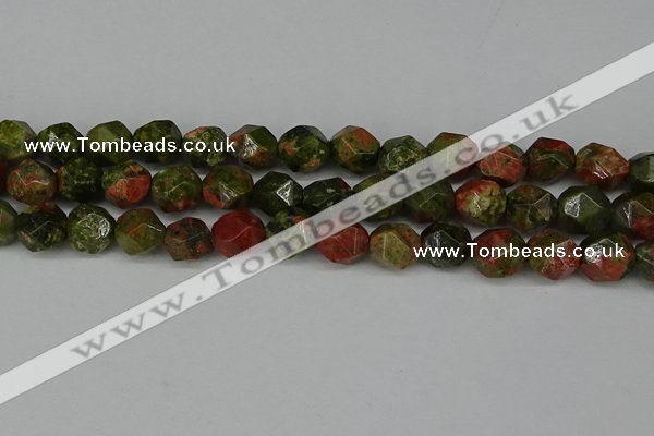 CNG6039 15.5 inches 12mm faceted nuggets unakite gemstone beads