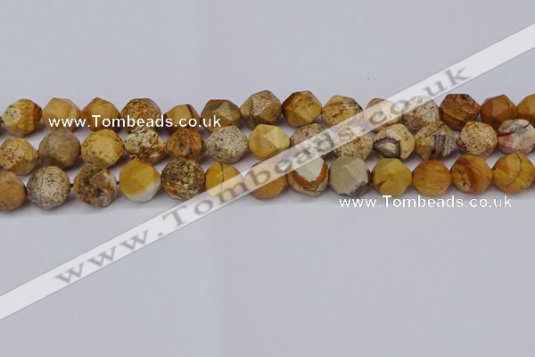 CNG6050 15.5 inches 12mm faceted nuggets picture jasper beads