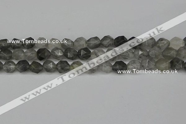 CNG6096 15.5 inches 8mm faceted nuggets cloudy quartz beads