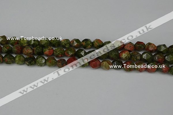 CNG6105 15.5 inches 8mm faceted nuggets unakite gemstone beads