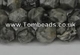 CNG6127 15.5 inches 8mm faceted nuggets grey picture jasper beads