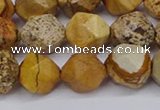 CNG6201 15.5 inches 10mm faceted nuggets picture jasper beads