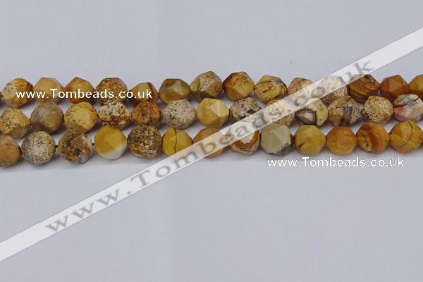 CNG6201 15.5 inches 10mm faceted nuggets picture jasper beads