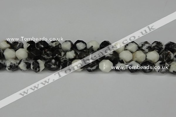 CNG6203 15.5 inches 10mm faceted nuggets black & white jasper beads